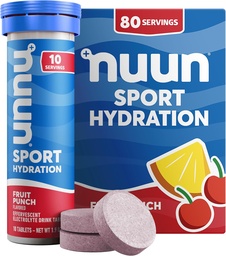 Nuunのスポーツはマグネシウム、カルシウム、カリウム、塩化物及びナトリウム、グルテンフリー及び完全菜食主義者のフルーツ パンチ、8のパック(80のサービングの合計)が付いている電解質を錠剤にします