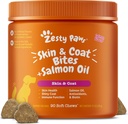 Zesty Paws Salmon Oil for Dogs Skin and Coat, Omega 3 Fish Oil Chews, Dog Allergy Relief Chews, Itch Relief Supplement, 90 Count, Salmon Flavor