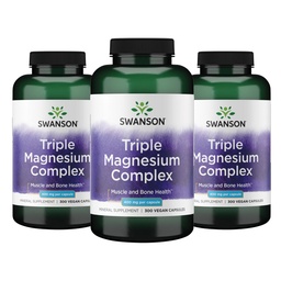 Swanson Triple Magnesium Complex Bone, Nerve, and Muscle Support Supplement for Adults Seeking Optimal Magnesium Absorption - 400 mg (300 Vegan Capsules, 3 Pack)