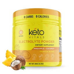 Ketoのガラスびんの電解物の粉-カリウム、マグネシウム、ナトリウム及びカルシウムが付いている砂糖の自由なKetoの電解物の粉-砂糖の電解物の飲み物の組合せ無し及び水化の粉、60のサービング、パイナップルのココナッツ