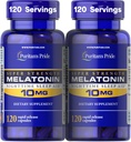 Puritan's Pride Premium Super Strength Melatonin 10mg Sleep Aid、Sound、Resful、Longer Sleep Support、4ヶ月サプライ、120急速リリースカプセル、2パック(パッケージ5月Vary)