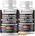 Lions Mane Supplement Cognitive Support, Immune Health with Turkey Tail 20in1 Mushroom Reishi Cordyceps Chaga with Marshmallow Root - 120 Count