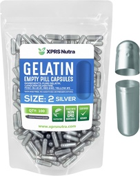 XPRSのNutraのサイズ2の空のカプセル- 100の計算の空のゼラチンのカプセル-Pills DIYのカプセルの詰物-Do-It-Yourselfの補足のための純粋な牛のゲルの帽子(銀)