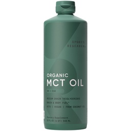 スポーツリサーチオーガニックMCT オイル - Keto&Vegan MCTs C8、ココナッツからC10 - 脂肪酸脳と体燃料、非GMO&グルテンフリー - 風味の油、コーヒー、紅茶&タンパク質シェイクでパーフェクト - 32オンス