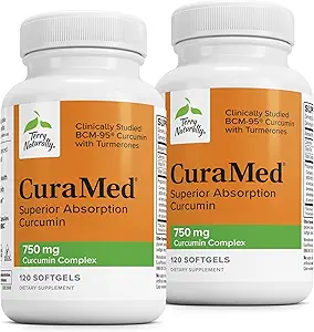 Terry Naturally CuraMed 750 mg - 脳と心臓の健康のための抗酸化サプリメント - 高周波クルクミンコンプレックスとサプリメント - 腎臓、肝臓、免疫の健康サポート - 120 Softgels(パッケージ2)