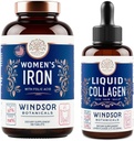 WINDSOR BOTANICALS Liquid Collagen and Iron for Women Beaty and Wellness Bundle