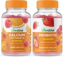 Lifeable Calcium with Vitamin D + Probiotic 2 Billion CFU, Gummies Bundle - Great Tasting, Vitamin Supplement, Gluten Free, GMO Free, Chewable