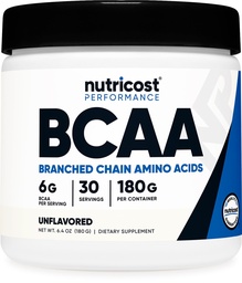 Nutricost BCAAパウダー(Unflavored、30サービング) - ベジタリアン、非GMO、グルテンフリー、最適2:1比