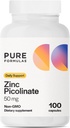 PureFormulas Zinc Picolinate 50 mg - Immunity & Hormone Support - Bioavailable 50 mg Zinc Supplement 100 Capsules