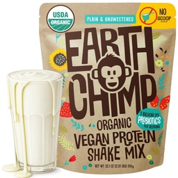 EarthChimpオーガニックビーガンプロテインパウダー - プロバイオティクス付き - 非GMO、酪農場無料、非乳製品、女性と男性のための植物ベースのプロテインパウダー、グルテンフリー - 26 サービング32 Oz(プライン&Unsweetened)スコップなし