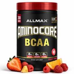 アミノ酸、イントラおよびポストのワークアウトの回復飲み物、グルテンフリー、フルーツ パンチ、315 gのALLMAXの栄養のAMINOCORE BCAAの粉、8.21グラム