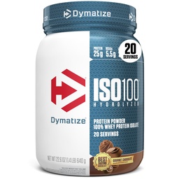 Dymatize ISO100の乳白色蛋白質の粉の隔離剤、グルメ チョコレート、蛋白質の25g、20のサービング、5.5g BCAAsのより少し120 Cal.のグルテンフリー、1g脂肪、1g砂糖、2g Carb