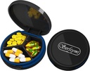 Serfeymi Small Pill Box - 3 Compartments Portable Pill Box for Purse Pocket, Compact Mini Travel Pill Case - Suitable for Medicine, Vitamin, Fish Oil, Supplements - Black(Logo)