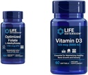 Life Extension Optimized Folate Heart & Brain Support Tablets and Vitamin D3 Bone, Brain & Immune Health Softgels - 100 Tablets, 60 Softgels