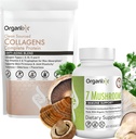 Organixx Clean Sourced Collagen Powder, Unflavored, 20 Servings & Organic Mushroom Supplement (60 Vegetarian Capsule)