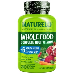 NATURELO男性50 +のための全食品マルチビタミン - ビタミン、ミネラル、有機ハーブエキス - ビーガンベジタリアン - エネルギー、脳、心と目の健康 - 240カプセル