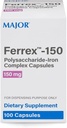 MAJOR Ferrex-150 Polysaccharide-Iron Complex Capsules 150mg Iron Supplement for Women and Men – Gentle on Stomach – 100 Capsules