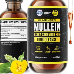 HERBIFY Mullein Extract 2 oz 呼吸の健康のためのチンキ, Mullein 葉と花のブレンド (Verbascum Densiflorum)