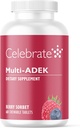 Celebrate Vitamins Multi ADEK Chewables, Iron Free - Daily Bariatric Multivitamin, High Level of Vitamins A, D, E, K & B12 for Duodenal Switch Surgery Patients - Berry Sorbert (60 Tablets)
