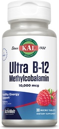 KALの超B12のMethylcobalaminの10,000mcgの健康なエネルギー、Metabolism、Nerve、赤い血球サポートのための高い効力のビタミンB-12、*自然なラズベリーの味、ベジタリアン、30マイクロ タブレット、30のサービング