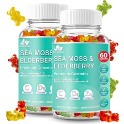 BIO VITALICA海苔ガミーズ エルダーベリーバイオビタリカ - ビタミンC D +亜鉛 - アイルランドの海苔ビーガンガミー 免疫のためのゲル&パウダー、デトックス - 大人と子供(2パック)