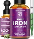 Iron Supplement for Women & Men Free Blood Builder, Iron Vitamin for Anemia | Liquid Iron Drops for Adults with MCT Oil, Natural Grape Flavor, Faster Absorption & Immune Support (2 Fl Oz)