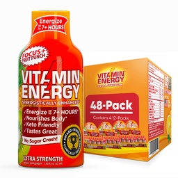 ビタミン エネルギー焦点+ の余分強さのエネルギー打撃のフルーツの穿孔器 48 のパック、260mg 自然なカフェイン、B ビタミン、CoQ10、アミノ酸、焦点、生産性及び明白、ゼロ砂糖、グルテンフリー、1.73 の fl oz
