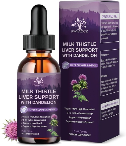 (1パック) ミルクのこの抽出物は、シリマリン1000mgをドロップします, ダデリオンルートとアーティチョークと肝臓の健康サポート液体, クレンジングとデトックス&リペア肝ハーブサプリメント, ビーガン, 非GMO, 1 Fl Oz
