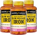 Mason Natural Slow,Release Iron (Ferrous Sulfate) 50 mg Tablets, 180 Day Supply, High Potency Supplement, Gentle on Stomach, 3 Pack