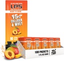 Nutritional Designs LPS Liquid Collagen & Whey Protein Supplement - Non-GMO Drink, Sugar-Free - Promotes Healthy Skin & Hair for Men & Women, Peach Mango, Single Serve (100 Packets)