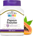 21st Century Papaya Enzyme Chewable (100 カウント), Papaya & Pineapple Digestive Enzymes for Gut Health, トロピカル・フレーバー, Non-GMO, Gluten-Free, No Add Salt, 人工的なフレーバー