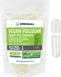 XPRS Nutra サイズ 1 プルランの空のカプセル - 100 カウント クリーン ラベルの植物カプセル 明確な空のビーガンカプセル - プレミアム ベジタリアンの丸薬 - 自分で野菜カプセル 充填