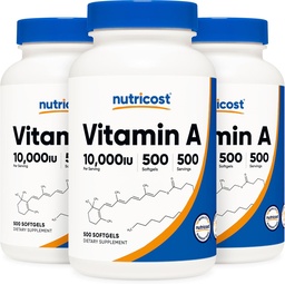 ヌトリコストビタミンA 10,000 IU、500 Softgels (3本のびん)