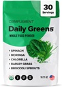 Complement Daily Greens Powder, Super Greens Powder Superfood- Wholefoods, Organic Chlorella Powder, Barley Grass Juice Powder, Broccoli Sprouts- Immune Support, Brain Health, Metal Detox- 30 Servings