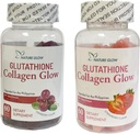 Nature Glow Glutathione Collagen Glow, 60 Organic Chewable Gummies (Strawberry (1Bottle) & Cranberry (1 Bottle))