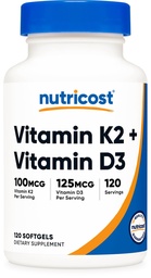 NutricostビタミンD3 + K2(5000 IU D3 / 100mcg MK7)、120 Softgels - グルテンフリー&非GMO