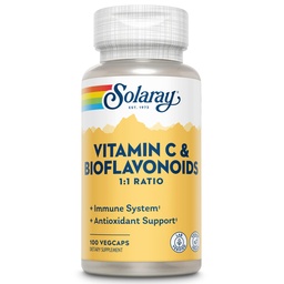 シトラスBioflavonoids、1:1の比率のSOLARAYのビタミンC 500mg - 酸化防止剤および免疫サポート補足-ローズHIPSおよびAcerola、ビーガン、60日の保証、50のサービング、100のVegeCapsのビタミンC