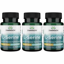Swanson Ajipure L-Serine - 脳の健康と神経系機能をサポートするアミノ酸サプリメント - 認知機能を促進する天然式 - (60ベジギーカプセル、500mg各) (3パック)