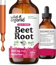 Wild & Organic Beet Root Extract Drops - 8000 mg Fresh Beetroot Extract Equivalent - Extract 20:1 - Liquid Red Beets Supplements - 400 mg per Serving - Vegan, Alcohol & Sugar-Free - 4 fl oz