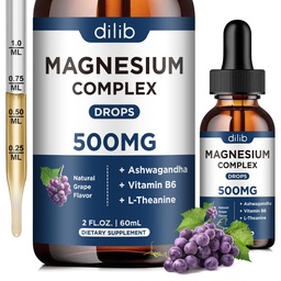 マグネシウムのGlycinateの液体の低下、Citrate、Malate、Ashwagandha、L-Theanine、睡眠のためのビタミンB6、圧力救助、骨、筋肉、気分、ブドウの味2 Fl Oz