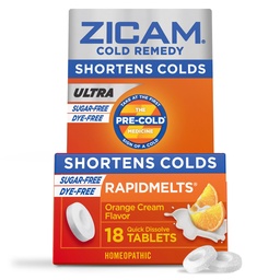 Zicamの超風邪-救済亜鉛ラピメット、オレンジ クリームの味、ホメオパシー、風邪の短くする薬は、砂糖なし、染料なし、18カウントをショートさせます