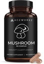 ACEWORKZ 10 Mushroom Complex Supplement - Lion’s Mane, Reishi, Cordyceps & More - Brain Health, Memory & Focus Nootropic - Energy & Immune Support (90 Capsules)