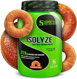 Speciesの栄養物のIsolyzeの乳蛋白質の粉、筋肉建物のための100%のWheyの隔離剤、スコップごとの27.5g蛋白質、砂糖及び低脂肪無し(シナモンのドーナツ、22のサービング)