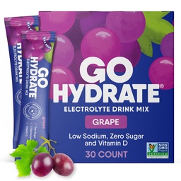 GoHydrateの即刻の水和の粉のパケット-低いナトリウムの電解物飲み物の組合せ-自然な水和サポート、砂糖のビタミンD、30のパック、ブドウが付いている自由な電解物の味付けされた粉の飲み物