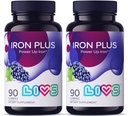 LIVS Iron Supplement for Women & Men with Vitamin C, A, B3, B5, B6, B12, Biotin, Zinc & Folate | Non-GMO, Gluten Free Chewable Supplement as Gummy for Energy Boost & Anemia Support - 180 Count