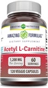 アメイジングフォーミュラ アセチル L-カルニチンサプリメント | 1200 Mg | 120 Veggie Capsule | Non-GMO | グルテンフリー | アメリカ製