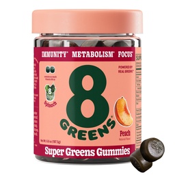 8Greens Supergreens Gummies | メタボリズム、免疫&フォーカス、消化の健康酵素、有機: クロレラ、スピルリナ、アロエベラ、ピーチ風味、50カウント