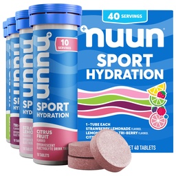 Nuunのスポーツの積極的な水和、混合された味、4つのパック(40のサービング)のための電解物のタブレット