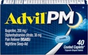 Advil PM (40の計算、2)のパックはレバー/夜間睡眠の援助の上塗を施してあるカプレット、200mg Ibuprofenおよび38mg Diphenhydramineのクエン酸塩を乾燥します