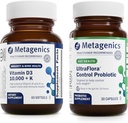 Metagenics Vitamin D3 10,000 + K (60 Softgels) & UltraFlora Control Probiotic (30 Servings) - Supports Bone & Heart Health - Aids Healthy Body Composition